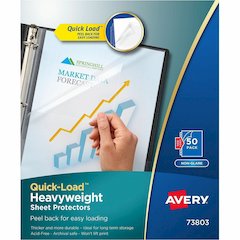 Avery&reg; Quick Load Nonglare Sheet Protectors, Acid-Free, Archival Safe, 50 Protectors - For Letter 8 1/2" x 11" Sheet - 3 x Holes - Ring Binder - Top Loading - Clear - Polypropylene, Plastic - 1 Bo