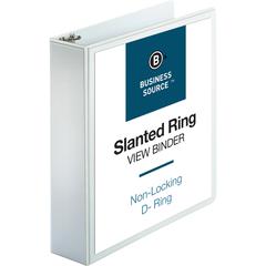 Business Source Basic D-Ring White View Binders - 2" Binder Capacity - Letter - 8 1/2" x 11" Sheet Size - Fastener: D-Ring - Polypropylene - White - 1.50 lb - No - Clear Overlay - 1 Each
