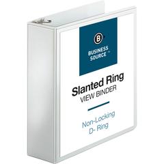 Business Source Basic D-Ring White View Binders - 3" Binder Capacity - Letter - 8 1/2" x 11" Sheet Size - Fastener: D-Ring - Polypropylene - White - 1.70 lb - No - Clear Overlay - 1 Each