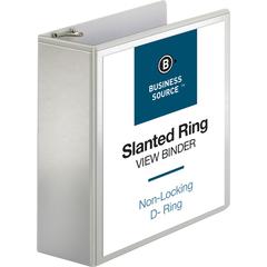Business Source Basic D-Ring White View Binders - 4" Binder Capacity - Letter - 8 1/2" x 11" Sheet Size - Fastener: D-Ring - Polypropylene - White - 1.75 lb - No - Clear Overlay - 1 Each