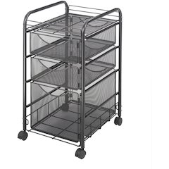 Safco Onyx Mesh File Cart - 2 Shelf - 3 Drawer - 4 Casters - 1.50" Caster Size - Steel - 15.75" Width x 17" Depth x 27" Height - Steel Frame - Black - 1 Each