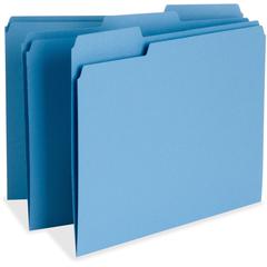 Business Source 1/3 Tab Cut Letter Recycled Top Tab File Folder - 8 1/2" x 11" - Top Tab Location - Assorted Tab Position - 11 pt. - 1 Plys - Blue - 10% Recycled - 100 / Box