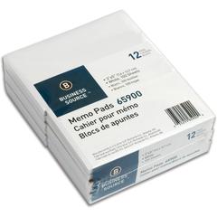 Business Source Plain Memo Pads - 100 Sheets - Plain - Glued - Unruled Front Ruling - 15 lb Basis Weight - 3" x 5" Sheet Size - White Paper - Chipboard Backing - 1 Dozen