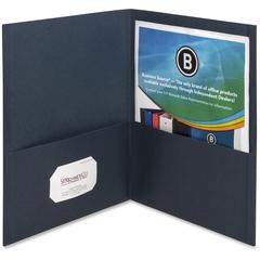 Business Source Letter Recycled Pocket Folder - 8 1/2" x 11" - 100 Sheets Capacity - 2 Inside Front & Back Pocket - Paper - Dark Blue - Card Holder - 35% Recycled - 25 / Box