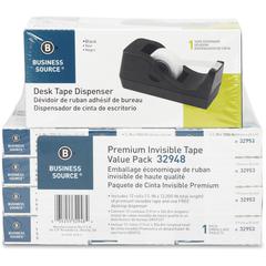 Business Source Invisible Tape Dispenser Value Pack - 27.78 yd Length x 0.75" Width - 1" Core - Clear - Acetate - Dispenser Included - Desktop Dispenser - For Multi Surface, Mending, Splicing, Holding