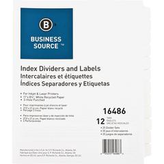 Business Source Customize 12-Tab Index Dividers - 12 x Divider(s) - 12 Print-on Tab(s) - 12 Tab(s)/Set - 8.3" Divider Width - 3 Hole Punched - White Divider - White Tab(s) - 100% Yes - Punched, Mylar 