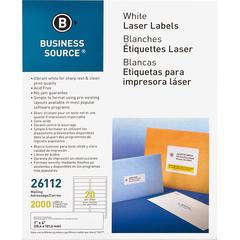 Business Source Bright White Premium-quality Address Labels - 1" Width x 4" Length - Permanent Adhesive - Rectangle - Laser, Inkjet - White - 20 / Sheet - 100 Total Sheets - 2000 / Pack