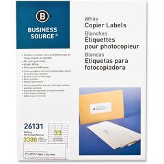 Business Source Bright White Copier Labels - 1" Width x 2 13/16" Length - Rectangle - White - 33 / Sheet - 3300 / Pack