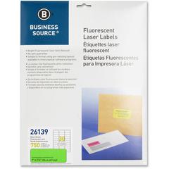 Business Source Neon Labels - 1" Width x 2 5/8" Length - Permanent Adhesive - Rectangle - Laser - Neon Green - 30 / Sheet - 750 / Pack