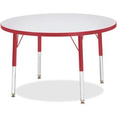 Jonti-Craft Berries Elementary Height Color Edge Round Table - Gray Round Top - Four Leg Base - 4 Legs - Adjustable Height - 24" to 31" Adjustment x 1.13" Table Top Thickness x 36" Table Top Diameter 