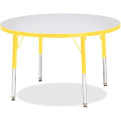 Jonti-Craft Berries Elementary Height Color Edge Round Table - Gray Round Top - Four Leg Base - 4 Legs - Adjustable Height - 24" to 31" Adjustment x 1.13" Table Top Thickness x 36" Table Top Diameter 