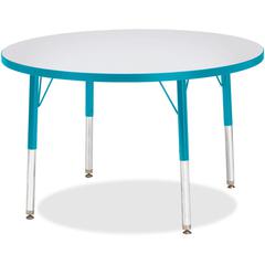 Jonti-Craft Berries Elementary Height Color Edge Round Table - Gray Round Top - Four Leg Base - 4 Legs - Adjustable Height - 24" to 31" Adjustment x 1.13" Table Top Thickness x 36" Table Top Diameter 