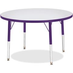 Jonti-Craft Berries Elementary Height Color Edge Round Table - Gray Round Top - Four Leg Base - 4 Legs - Adjustable Height - 24" to 31" Adjustment x 1.13" Table Top Thickness x 36" Table Top Diameter 