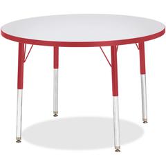 Jonti-Craft Berries Adult Height Color Edge Round Table - Laminated Round, Red Top - Four Leg Base - 4 Legs - Adjustable Height - 24" to 31" Adjustment x 1.13" Table Top Thickness x 36" Table Top Diam