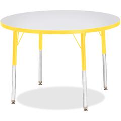 Jonti-Craft Berries Adult Height Color Edge Round Table - Laminated Round, Yellow Top - Four Leg Base - 4 Legs - Adjustable Height - 24" to 31" Adjustment x 1.13" Table Top Thickness x 36" Table Top D