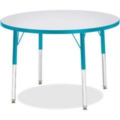 Jonti-Craft Berries Adult Height Color Edge Round Table - Laminated Round, Teal Top - Four Leg Base - 4 Legs - Adjustable Height - 24" to 31" Adjustment x 1.13" Table Top Thickness x 36" Table Top Dia