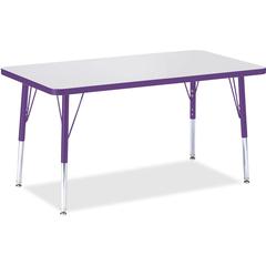 Jonti-Craft Berries Elementary Height Color Edge Rectangle Table - For - Table TopGray Rectangle Top - Four Leg Base - 4 Legs - Adjustable Height - 15" to 24" Adjustment - 36" Table Top Length x 24" T