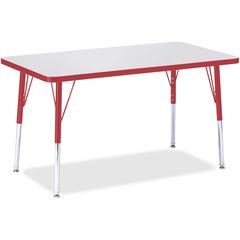 Jonti-Craft Berries Adult Height Color Edge Rectangle Table - Laminated Rectangle, Red Top - Four Leg Base - 4 Legs - Adjustable Height - 24" to 31" Adjustment - 36" Table Top Length x 24" Table Top W