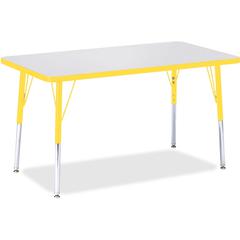 Jonti-Craft Berries Adult Height Color Edge Rectangle Table - Laminated Rectangle, Yellow Top - Four Leg Base - 4 Legs - Adjustable Height - 24" to 31" Adjustment - 36" Table Top Length x 24" Table To