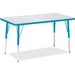 Jonti-Craft Berries Adult Height Color Edge Rectangle Table - Laminated Rectangle, Teal Top - Four Leg Base - 4 Legs - Adjustable Height - 24" to 31" Adjustment - 36" Table Top Length x 24" Table Top 