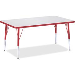 Jonti-Craft Berries Elementary Height Gray Top Rectangular Table - Gray Rectangle, Laminated Top - Four Leg Base - 4 Legs - Adjustable Height - 15" to 24" Adjustment - 48" Table Top Length x 30" Table