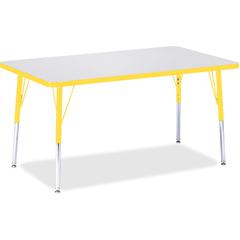 Jonti-Craft Berries Adult Height Color Edge Rectangle Table - Laminated Rectangle, Yellow Top - Four Leg Base - 4 Legs - Adjustable Height - 24" to 31" Adjustment - 48" Table Top Length x 30" Table To