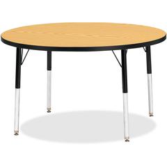 Jonti-Craft Berries Elementary Height Color Top Round Table - Laminated Round, Oak Top - Four Leg Base - 4 Legs - Adjustable Height - 24" to 31" Adjustment x 1.13" Table Top Thickness x 42" Table Top 