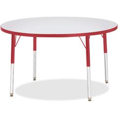 Jonti-Craft Berries Elementary Height Gray Top Color Edge Round Table - Gray Round, Laminated Top - Four Leg Base - 4 Legs - Adjustable Height - 15" to 24" Adjustment x 1.13" Table Top Thickness x 42"