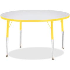 Jonti-Craft Berries Elementary Height Color Edge Round Table - Gray Round Top - Four Leg Base - 4 Legs - Adjustable Height - 24" to 31" Adjustment x 1.13" Table Top Thickness x 42" Table Top Diameter 