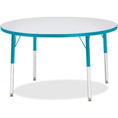 Jonti-Craft Berries Elementary Height Color Edge Round Table - Gray Round Top - Four Leg Base - 4 Legs - Adjustable Height - 24" to 31" Adjustment x 1.13" Table Top Thickness x 42" Table Top Diameter 