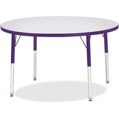 Jonti-Craft Berries Elementary Height Color Edge Round Table - Gray Round Top - Four Leg Base - 4 Legs - Adjustable Height - 24" to 31" Adjustment x 1.13" Table Top Thickness x 42" Table Top Diameter 