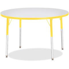 Jonti-Craft Berries Adult Height Color Edge Round Table - Laminated Round, Yellow Top - Four Leg Base - 4 Legs - Adjustable Height - 24" to 31" Adjustment x 1.13" Table Top Thickness x 42" Table Top D