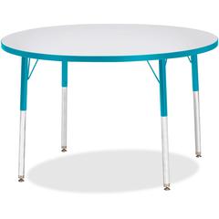 Jonti-Craft Berries Adult Height Color Edge Round Table - Laminated Round, Teal Top - Four Leg Base - 4 Legs - Adjustable Height - 24" to 31" Adjustment x 1.13" Table Top Thickness x 42" Table Top Dia