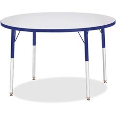 Jonti-Craft Berries Adult Height Color Edge Round Table - Gray Round, Laminated Top - Four Leg Base - 4 Legs - Adjustable Height - 24" to 31" Adjustment x 1.13" Table Top Thickness x 42" Table Top Dia