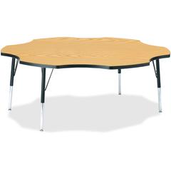 Jonti-Craft Berries Elementary Black Edge Six-leaf Table - Black Oak, Laminated Top - Four Leg Base - 4 Legs - Adjustable Height - 15" to 24" Adjustment x 1.13" Table Top Thickness x 60" Table Top Dia