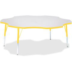Jonti-Craft Berries Elementary Height Prism Six-Leaf Table - Laminated, Yellow Top - Four Leg Base - 4 Legs - Adjustable Height - 15" to 24" Adjustment x 1.13" Table Top Thickness x 60" Table Top Diam
