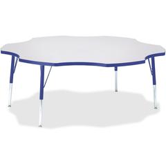Jonti-Craft Berries Elementary Height Prism Six-Leaf Table - Blue, Laminated Top - Four Leg Base - 4 Legs - Adjustable Height - 15" to 24" Adjustment x 1.13" Table Top Thickness x 60" Table Top Diamet