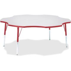 Jonti-Craft Berries Prism Six-Leaf Student Table - Laminated, Red Top - Four Leg Base - 4 Legs - Adjustable Height - 24" to 31" Adjustment x 1.13" Table Top Thickness x 60" Table Top Diameter - 31" He