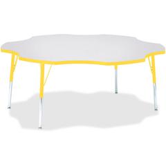 Jonti-Craft Berries Prism Six-Leaf Student Table - Laminated, Yellow Top - Four Leg Base - 4 Legs - Adjustable Height - 24" to 31" Adjustment x 1.13" Table Top Thickness x 60" Table Top Diameter - 31"