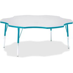 Jonti-Craft Berries Prism Six-Leaf Student Table - Laminated, Teal Top - Four Leg Base - 4 Legs - Adjustable Height - 24" to 31" Adjustment x 1.13" Table Top Thickness x 60" Table Top Diameter - 31" H