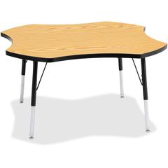 Jonti-Craft Berries Adult Black Edge Four-leaf Table - Black Oak, Laminated Top - Four Leg Base - 4 Legs - Adjustable Height - 24" to 31" Adjustment x 1.13" Table Top Thickness x 48" Table Top Diamete
