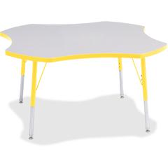 Jonti-Craft Berries Prism Four-Leaf Student Table - Laminated, Yellow Top - Four Leg Base - 4 Legs - Adjustable Height - 24" to 31" Adjustment x 1.13" Table Top Thickness x 48" Table Top Diameter - 31