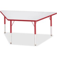 Jonti-Craft Berries Elementary Height Prism Edge Trapezoid Table - Laminated Trapezoid, Red Top - Four Leg Base - 4 Legs - Adjustable Height - 15" to 24" Adjustment - 60" Table Top Length x 30" Table 