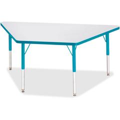 Jonti-Craft Berries Elementary Height Prism Edge Trapezoid Table - Laminated Trapezoid, Teal Top - Four Leg Base - 4 Legs - Adjustable Height - 15" to 24" Adjustment - 60" Table Top Length x 30" Table