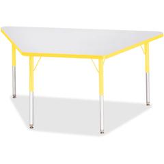 Jonti-Craft Berries Adult-Size Gray Laminate Trapezoid Table - Laminated Trapezoid, Yellow Top - Four Leg Base - 4 Legs - Adjustable Height - 24" to 31" Adjustment - 60" Table Top Length x 30" Table T