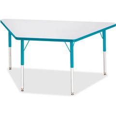 Jonti-Craft Berries Adult-Size Gray Laminate Trapezoid Table - Laminated Trapezoid, Teal Top - Four Leg Base - 4 Legs - Adjustable Height - 24" to 31" Adjustment - 60" Table Top Length x 30" Table Top