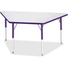 Jonti-Craft Berries Adult-Size Gray Laminate Trapezoid Table - Laminated Trapezoid, Purple Top - Four Leg Base - 4 Legs - Adjustable Height - 24" to 31" Adjustment - 60" Table Top Length x 30" Table T