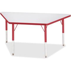 Jonti-Craft Berries Elementary Height Prism Edge Trapezoid Table - Laminated Trapezoid, Red Top - Four Leg Base - 4 Legs - Adjustable Height - 15" to 24" Adjustment - 48" Table Top Length x 24" Table 