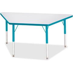 Jonti-Craft Berries Elementary Height Prism Edge Trapezoid Table - Laminated Trapezoid, Teal Top - Four Leg Base - 4 Legs - Adjustable Height - 15" to 24" Adjustment - 48" Table Top Length x 24" Table