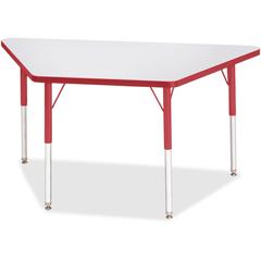 Jonti-Craft Berries Adult-Size Gray Laminate Trapezoid Table - Laminated Trapezoid, Red Top - Four Leg Base - 4 Legs - Adjustable Height - 24" to 31" Adjustment - 48" Table Top Length x 24" Table Top 
